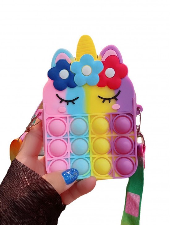 Kids POP-IT Unicorn Silicon  Crossbody Purse w/Zipper Closure